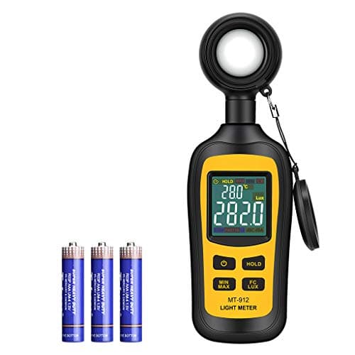 Luxómetro Portátil, Medidor de Luz, Rango 0-200,000 Lux (0~20,000 FC), Pantalla LCD, Dígitos en 4 colores, Rentención de datos, Indicador de batería baja, Batería Incluida