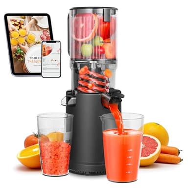 AOBOSI Extractor de Jugos Prensado en Frio de 126MM Canal de Alimentación Grande para Frutas y Verduras Enteras, Extractor de Jugo con Motor de Barrena Mejorado, Corte Automático y Técnicas