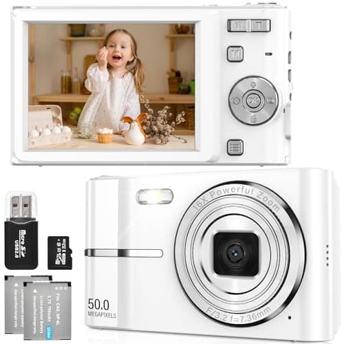 FAYIBUY Cámara Fotos 50MP 1080P FHD Cámara Digital Compacta con Zoom 16X Cámara Compacta con Tarjeta 32GB Recargable Compacta Portátil Cámara para Niños Principiantes Adulto (Blanco)