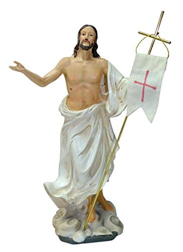 Kaltner Präsente Idea de Regalo – Figura de Jesucristo con Bandera de Pascua 30 cm – Estatua Pintada a Mano sobre Base – de Resina fundida – Decoración