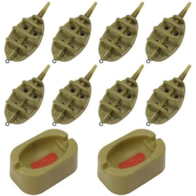 Dadabig 10pcs Accesorios de Cebadores de Pesca Carpa Alimentador de Metodo de Pesca con Molde de Liberación Rápida Juego de 15/20/25/30/35/40/50/60 g Plomos de Pesca Surfcasting