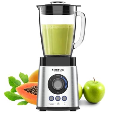 Taurus - Batidora de Vaso | 2000W Potencia | Jarra de Cristal 2,2L | Cuchillas de 6 Filos | Programas Turbo | Smoothies | Pica Hielo