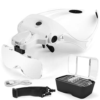 AUTOPkio USB Charge Lentes de Aumento, Lupa con luz 2 LED, Lupas de Gran Aumento para Modelismo, Reparaciones, Coser, Joyería y Relojería, Intercambiables 5 Lentes 1.0X, 1.5X, 2.0X, 2.5X, 3.5X