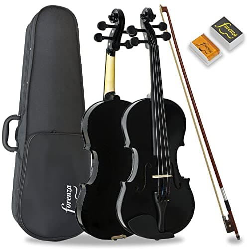 Forenza Uno Series 3/4 Tamaño De Violín De Tamaño Para Principiantes Con Estuche Dura Liviana, Arco De Madera, Colofonia, Cuerdas De Núcleo De Acero - Negro