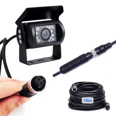 Cámara de Visión Trasera 4 Pines Cable de Aviación 10 m, Visión Nocturna 18 IR con Líneas de Inversión Cámara de Respaldo Impermeable IP69 para Autobús/Camión/Rremolque/Furgoneta Cámara Marcha Atrás