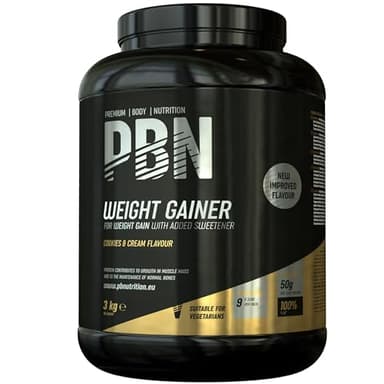 Premium Body Nutrition Bote de ganador de peso, 3 kg, sabor Galleta, sabor optimizado
