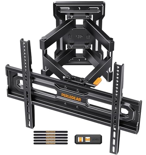 Perlegear Soporte TV Pared Movimiento Completo 23-70 Pulgadas hasta 50 kg, Soporte TV con Inclinación, Giro y Extensión sin Herramientas, Brazos de Montaje Preensamblados, MAX VESA 400x400mm, PGMF18