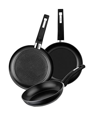 BRA Juego (18-22-26) Set de 3 Sartenes de Aluminio Forjado con Antiadherente, Negro, 0 cm