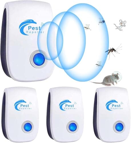 Repelente Ultrasónico de Plagas, 4 Pack Electrónico Repelente Mosquitos Insectos Control de Plagas,Repelente Ultrasónico Ratas para Interiores Anti Cucarachas, Moscas, Mosquitos, Ratones, Arañas