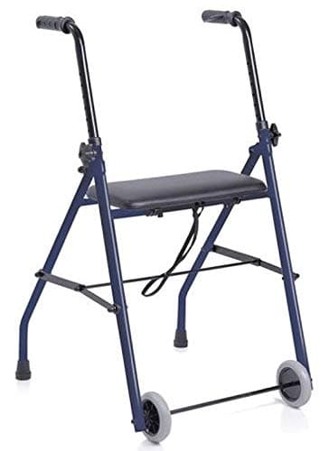Andador para ancianos, adultos, de acero, plegable con asiento y dos ruedas,