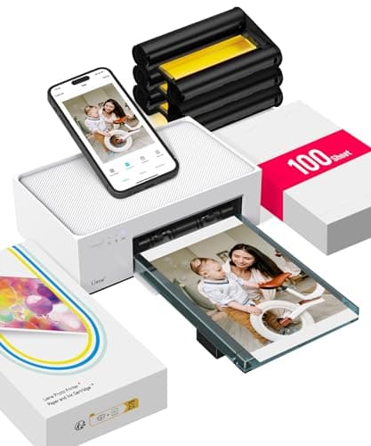 Liene Impresora Fotográfica(10x15cm) + Pack con 100 Hojas, WiFi Impresora de Fotos Instantánea para PC/iPhone/Android, Impresión a Sublimación, 300DPI, Impresora Móvil Doméstica