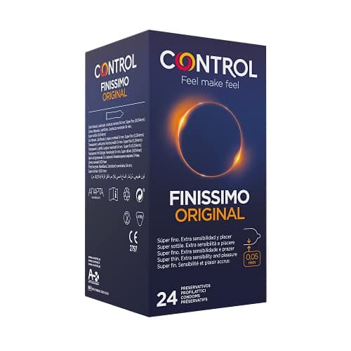 Control Preservativos Finissimo Original. Caja Condones Súper Finos, Extra Sensibilidad, Lubricados, Sexo Seguro. Disfruta de un Ajuste Perfecto para una Relación Segura, 1 Caja x 24 Unidad