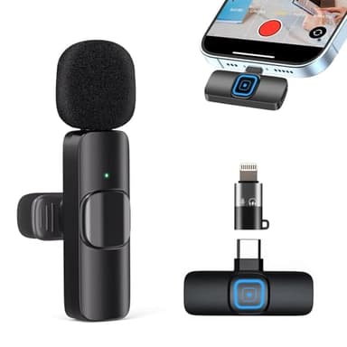 Microfono Inalambrico para iPhone/iOS/Android, Micrófono Lavalier Inalámbrico Bluetooth para Móvil Portátil, para Youtube, Facebook, Twitter, TIK Tok Video y transmisión en Vivo(No se Requiere App)