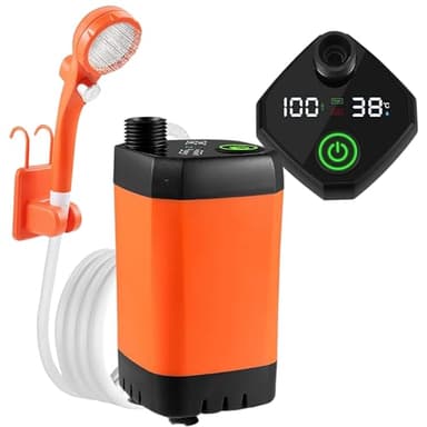 Ducha portátil camping, Ducha camper para exteriores con batería recargable, Ducha portátil con pantalla digital, indicador de temperatura y potencia, Batería recargable, Lavado de coches y mascotas