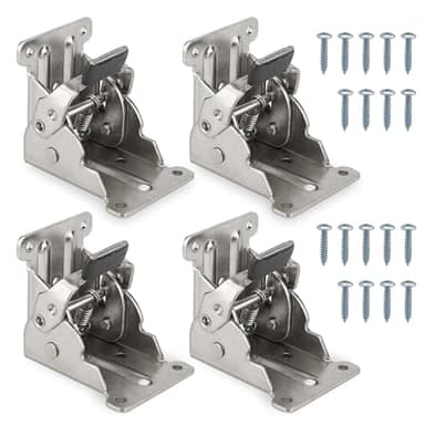 Lauviomify 4 Piezas Bisagras Plegables de 90 Grados con Bloqueo Automático - Herrajes para Patas de Muebles y Mesas Plegables, Incluye 40 Tornillos, Plata