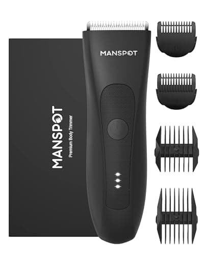 MANSPOT Afeitadora Corporal Masculina, Depiladora Corporal Hombre con Cuchilla de Cerámica Desmontable, IPX7 Resistente al Agua, Seco y Húmedo, para Barba, Axilas, Pecho, Piernas y Genitales, Negro