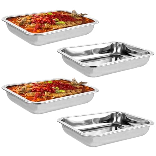 Oungy 4 bandejas de horno de acero inoxidable profundas, rectangulares, 27 x 20 x 4,8 cm, para lasaña, acero inoxidable, tamaño pequeño, bandeja para horno y bandeja para pasteles para horno para