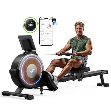 MERACH Máquina de Remo Autoalimentada Mejorada, Máquina de Remo Magnética Ecológica para Uso Doméstico con 16 Niveles de Resistencia, Capacidad de Carga de 160KG, Fitness Verde