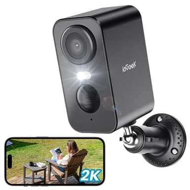 ieGeek 2K Camara Vigilancia WiFi Exterior/Interior sin Cables, Cámara de Vigilancia Exterior con Batería Recargable, 10M Visión Nocturna Colorida, Detección de Movimiento PIR, Audio de 2 Vias