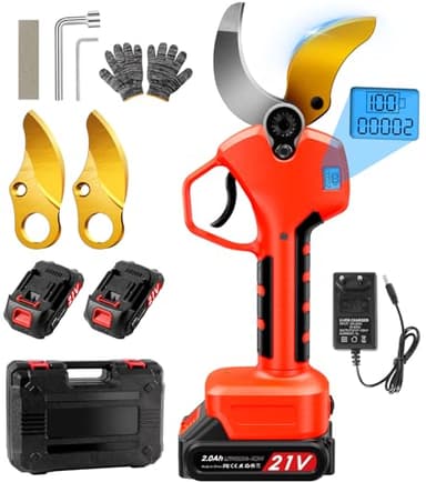 Tijeras De Podar Electricas, Diámetro de Corte 40 mm, Cuchillas Sharp Sk7, Tijeras De Podar Bateria, Tijera Podar Electrica Profesionales 2X Baterías De Litio Recargables 2000 mAh