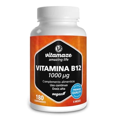 Vitamaze® Vitamina B12 1000 mcg Comprimidos de con Metilcobalamina, 180 Comprimidos Vegana, 6 Meses de Suministro, Organica Pura Suplemento Alimenticio sin Aditivos Innecesarios, Calidad Alemana