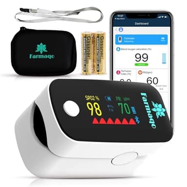 Pulsioxímetro de Dedo Profesional con Aplicación Bluetooth – Medidor de Oxígeno en Sangre y Pulso (Pulsómetro) con Precisión, Oxímetro Digital Portátil para niños y adultos