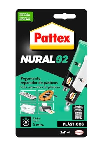 Pattex Nural 92 Pegamento reparador de plásticos, cola transparente para reparar y pegar plástico, cola rápida resistente a líquidos y a la temperatura, 2 x 11 ml