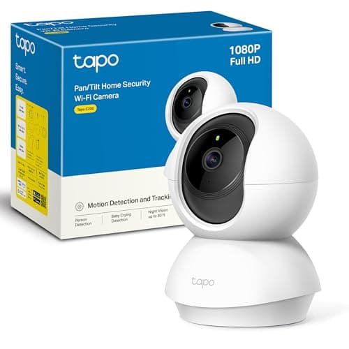 Tapo C200 - Cámara IP WiFi 360° Cámara de Vigilancia FHD 1080p,Visión nocturna, Notificaciones en tiempo real, Admite tarjeta SD,Detección de movimiento,Control Remoto,Compatible con Alexa
