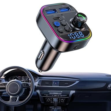 Transmisor FM Bluetooth Coche, Manos Libres Inalámbrico Reproductor MP3 Coche,QC3.0&PD 30W Carga Rápida, Soporte Memoria USB
