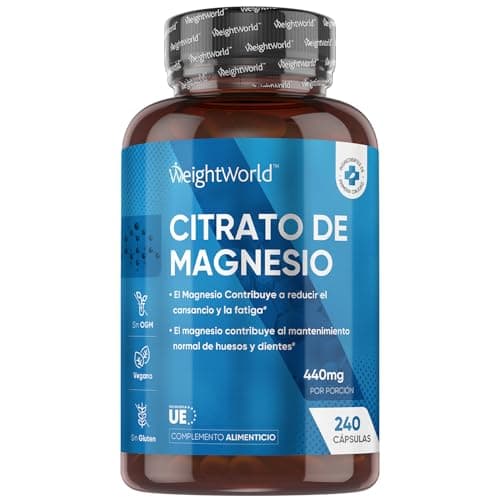 Citrato de Magnesio 1480mg, 240 Cápsulas Veganas - 440mg de Magnesio Puro de Alta Biodisponibilidad, 4 Meses de Suministro, Reduce Cansancio y Fatiga, Equilibra los Electrolitos, Suplemento Deportivo.