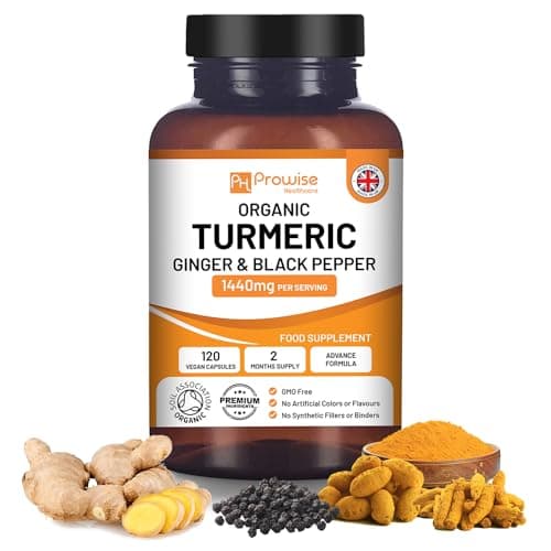 Cúrcuma Curcumina 1440 mg con pimienta negra y jengibre I 120 cápsulas de cúrcuma veganas de alta resistencia (suministro para 2 meses) I Fabricado en el Reino Unido por Prowise Healthcare