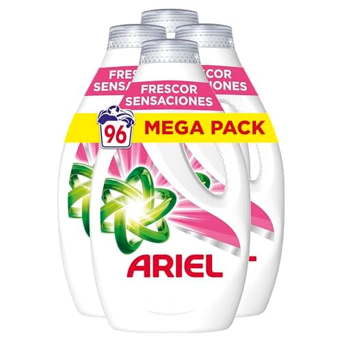 Ariel Detergente Lavadora Liquido, 96 Lavados, Jabon Frescor Sensaciones, Limpieza Mejorada en Ciclos Mas Frios con la Exclusiva Tecnologia de Limpieza en Frio, 24 Lavados (Paquete de 4)