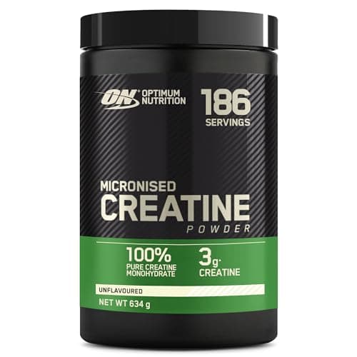 OPTIMUM NUTRITION Creatina en Polvo Micronizada, Polvo de Monohidrato de Creatina 100 % Puro para Rendimiento y Potencia Muscular, Batido de Proteínas sin Sabor, 186 Porciones, 634 g