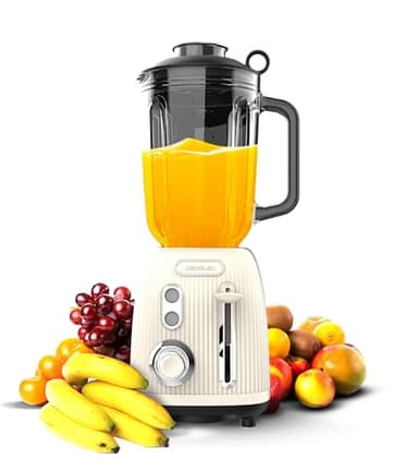 Cecotec Batidora de Vaso Power Black Titanium RetroBeige. 1200W, jarra de 1.5L, 2 velocidades, función Pulse, cuchillas de titanio, motor copper, diseño retro y eficiente.