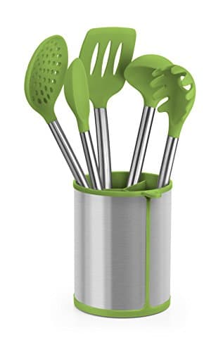 BRA Prior Conjunto de 5 Utensilios de Cocina y carrusel Compuesto Aptos para el Contacto con los Alimentos, Acero Inoxidable 18/10 y Silicona, Verde, 14.5x15x37.5 cm