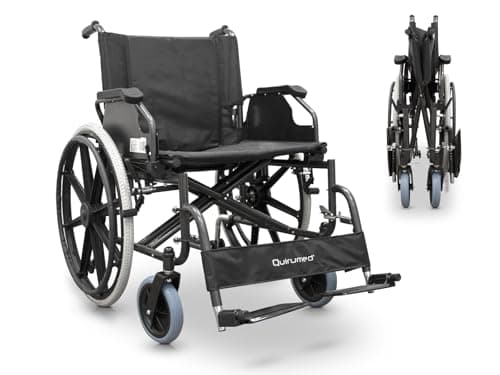 QUIRUMED Silla de ruedas, ANCHO ESPECIAL 56 CM UTILES, plegable, Acero, Acolchado extraíble, asiento amplio, Fácil plegado, Reposabrazos extraíbles, Para mayores, Para minusválidos