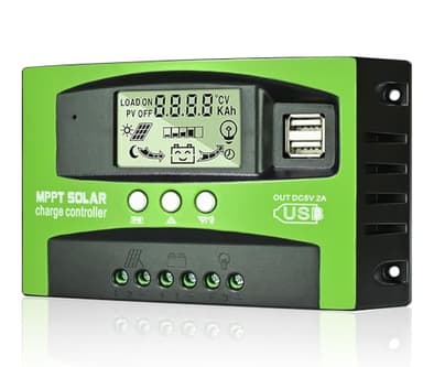 MPPT 30A Controlador de Carga Solar 12V 24V Automático, MPPT 30A Regulador de Carga Solar con Sensor Ttemperatura LCD Pantalla 2 puertos USB, para Apto 12V 24V Plomo ácido y Litio Baterías etc