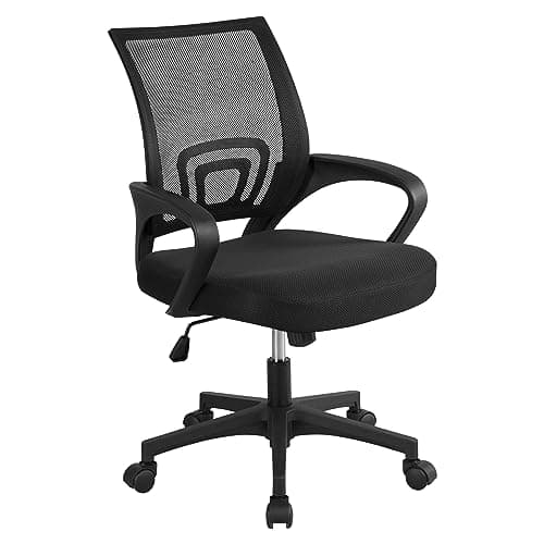 Yaheetech Silla de Escritorio Oficina Malla Silla Ergonomica con Soporte Lumbar Altura Ajustable Respaldo Transpirable Silla Giratoria Función Inclinación para Oficina Capacidad Max136 KG Negra