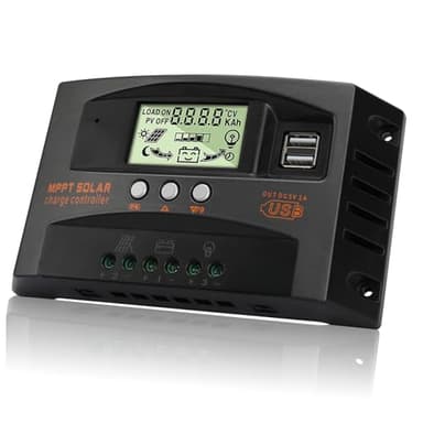VIXKPIRR MPPT 30A Controlador de Carga Solar 12V 24V, MPPT 30A Regulador de Carga Solar con Sensor Ttemperatura 2 puertos USB LCD Pantalla, Controlador Apto 12V 24V plomo ácido y litio Batería