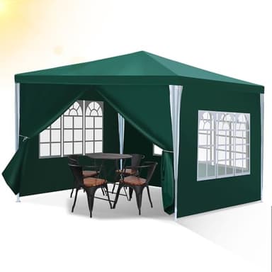 Izrielar Carpa de 3 x 3 m, Carpas para Exteriores Verde, Carpa Impermeable, con 4 Paneles Laterales y Ventanas, para jardín, Fiestas, Bodas, Puestos de Mercado