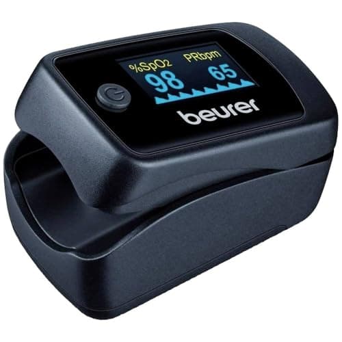 Beurer PO 45 Pulsioxímetro, medición de la saturación de oxígeno (SpO2), la frecuencia cardíaca (pulso) y el índice de perfusión (PI), uso indoloro, pantalla en color