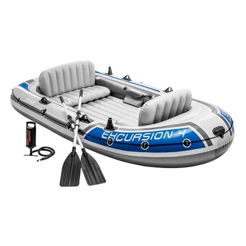 Intex Excursion 4, Set De Barco Hinchable Y 2 Remos Unisex Adulto, Gris, 315 X 165 X 43 Cm
