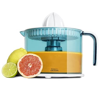 Cecotec Exprimidor Naranjas Eléctrico ZitrusEasy Basic. 40 W, Tambor de 1 litro BPA Free, Doble sentido de giro, Doble cono, Cubierta antipolvo, Color azul/blanco