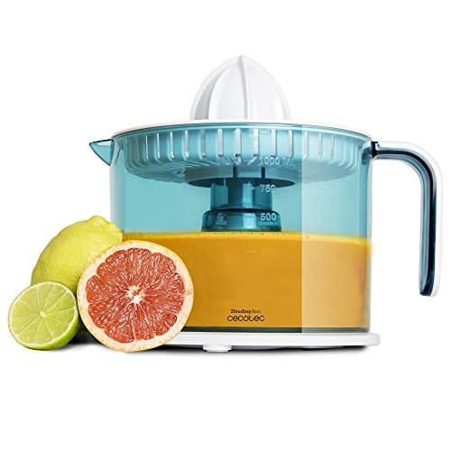 Cecotec Exprimidor Naranjas Eléctrico ZitrusEasy Basic. 40 W, Tambor de 1 litro BPA Free, Doble sentido de giro, Doble cono, Cubierta antipolvo, Color azul/blanco