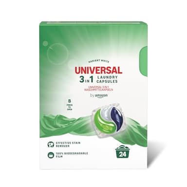 by Amazon Detergente lavadora líquido en cápsulas 3 en 1, universal, 24 lavados