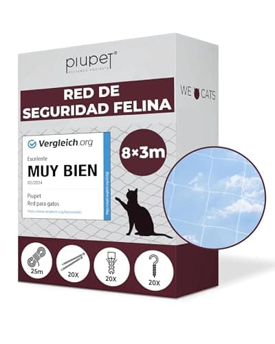 PiuPet Red de Protección para Gatos - Resistente y Duradera, para Balcones y Ventanas, con Accesorios Incluidos, Visibilidad Óptima