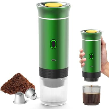 Máquina de café multicápsulas, 3 en 1 cafetera expreso, 4 a 6 minutos de auto-elevación, cápsulas pequeñas, grandes cápsulas, café molido, cafetería portátil para oficina, hogar, coche (verde)