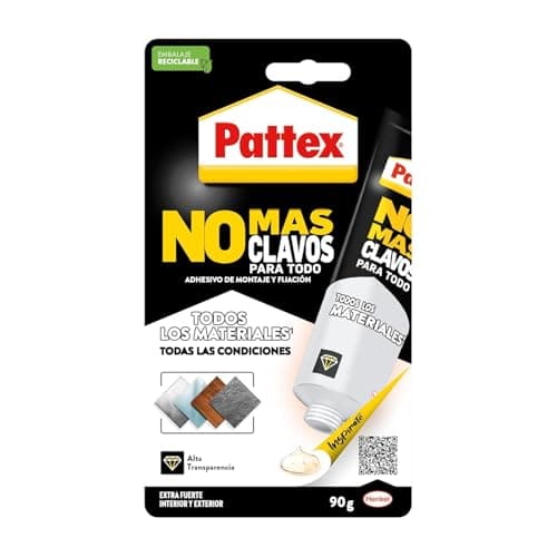 Pattex 2501910 No Mas Clavos Para Todo Crystal, adhesivo de montaje resistente a temperaturas extremas, pegamento fuerte en superficies húmedas, adhesivo transparente, 1 tubo x 90 g