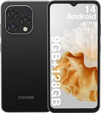 DOOGEE N55 2025 Teléfono Móvil Libres 9GB RAM+128GB ROM(TF 1TB), 6,56 Pulgadas HD+ Smartphone Libre Android 14, 13MP AI Cámara, 5150mAh Batería, 4G Dual SIM, Octa-Core/OTG/GPS/Face ID Negro