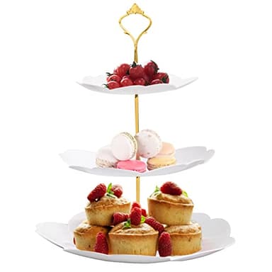 Wisebom Soporte de Tartas Torre de Pastel de 3 Niveles, Bandejas de Frutas Plástico Soporte de Exhibición de Cupcake, Blanco Torre de Servir 6/8/10 Pulgadas para Bodas Cumpleaños